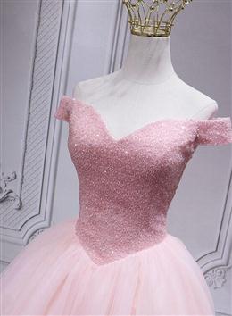 Picture of Lovely Pink Off Shoulder Style Princess Tulle Homecoming Dresses, Pink Prom Dresses Party Dresses